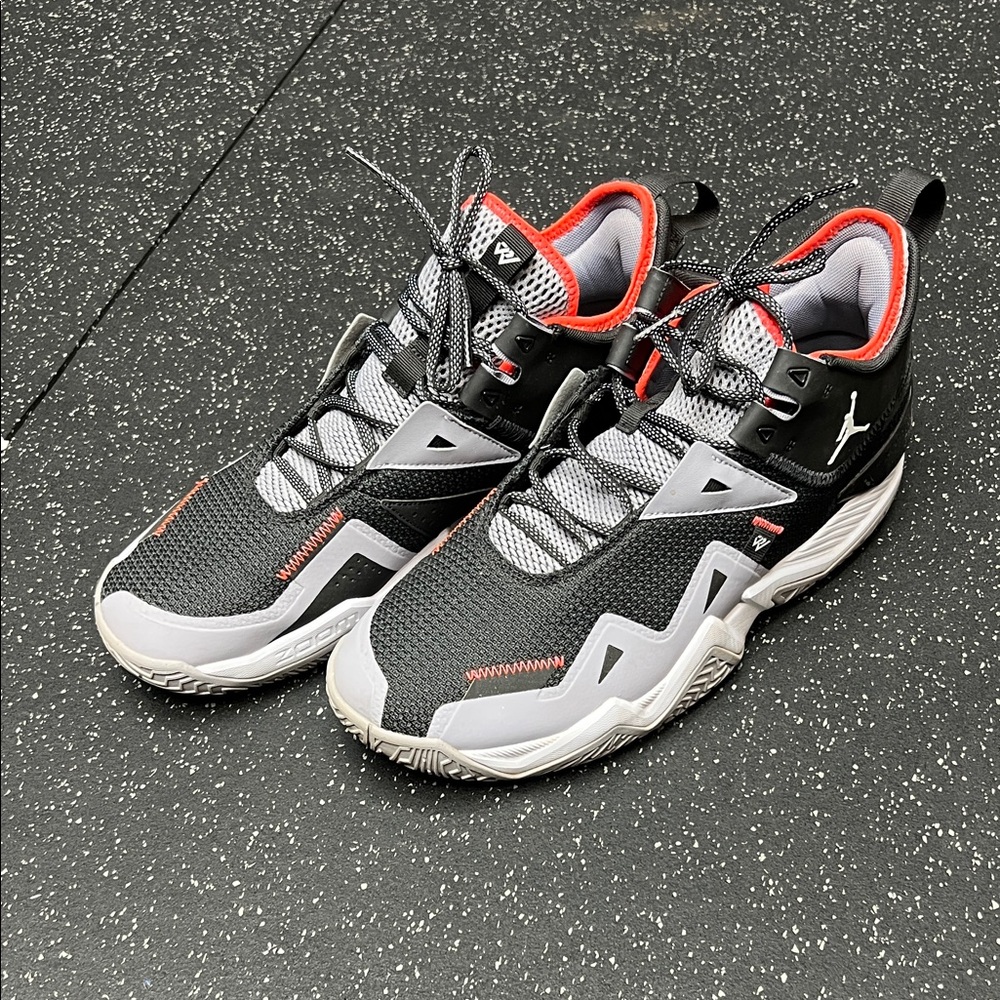 Jordan Zero Black and Gray Athletic Shoes with Red Accents